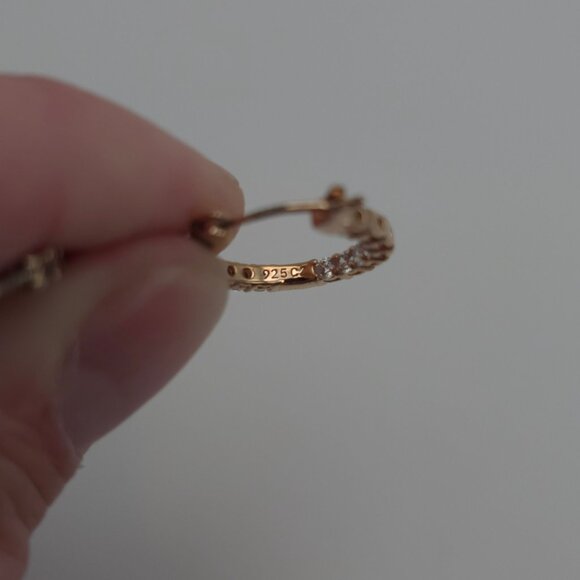 Rose Gold Over Sterling Silver Cubic Zirconia Hoop Earrings A419 - Picture 4 of 6